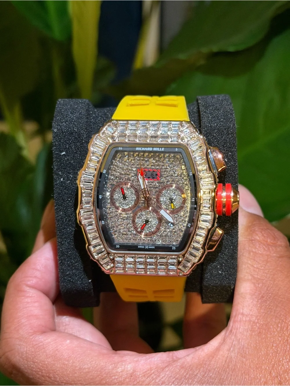 Rose Gold and Black Diamond Chronograph Watch - Black/Gold